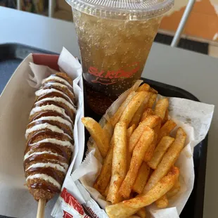 Classic Korean K dog with fries and soda combo