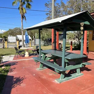  picnic area with a table and benches