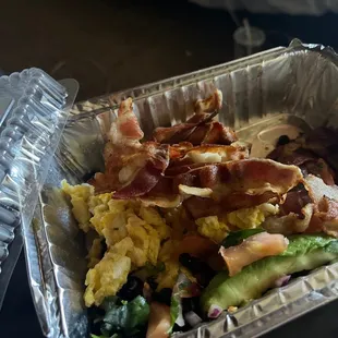 Pic of the pork bacon on top of the meal