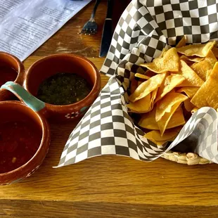 Chips and salsa. None of the salsa was spicy.