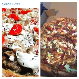 Insta pic on the left, actual pizza on the right. Overdone, and I guess they ran out of cabbage :(