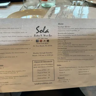 menu