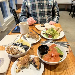 Açaí bowl, blueberry scone, apple scone, power bowl