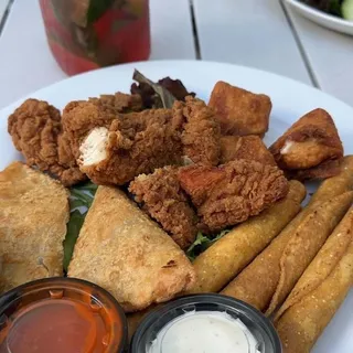 2 Chicken Taquitos and 3 Crab Rangoon Miami Sampler