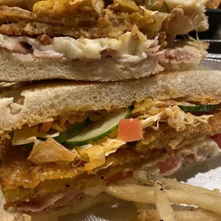 Dank fried green tomato Sammy w some truffle fries