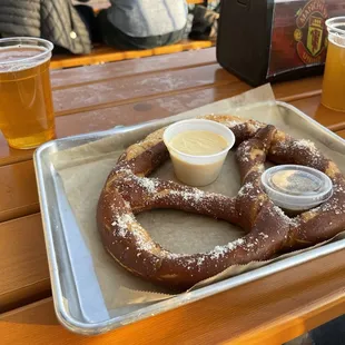 Pretzel with beer cheese and mustard
