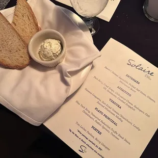 Menu and starter bread