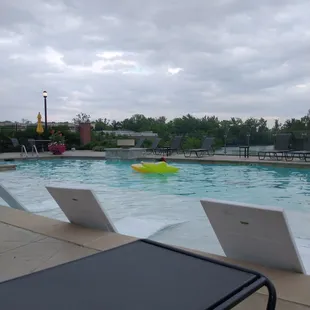 Pool area overlooks the lake for scenic view