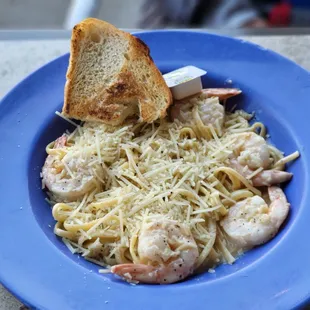 Linguini with white cream sauce and shrimp. It was a table favorite so not much to go around givin the rather small portion.  $20.95