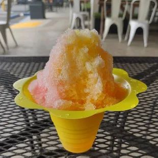 Hawaiian shave ice with guava, lilikoi (passionfruit), and mango