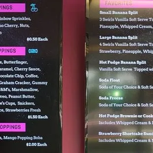 Left menu screens