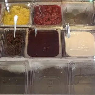 Ice cream toppings on display