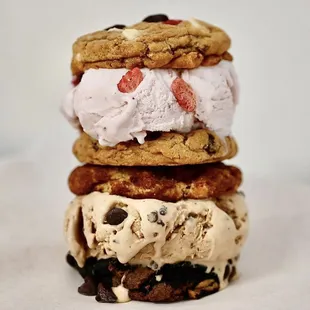 We serve fresh baked cookies (18 flavors) and all natural ice cream (16 flavors)