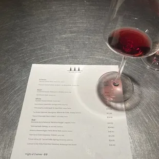a glass of wine and menu
