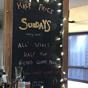 Half off bottles on Sundays!