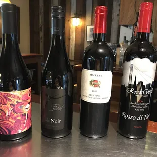 Bottles from the red wine flight
