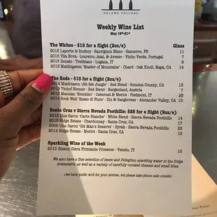 Weekly wine list