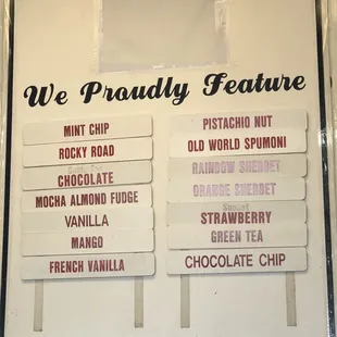Ice Cream Menu
