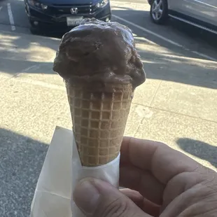 Chocolate peanut butter on sugar cone