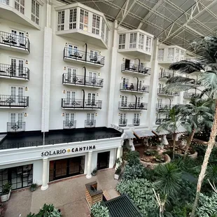 the atrium of a hotel