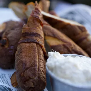 Pretzels wrapped in bacon