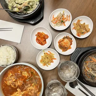 a variety of dishes on a table