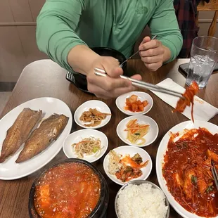 Mackerel Fish, Kimchee Jjigae, Ttukbokee