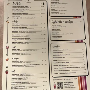 Menu by the glass