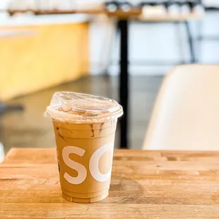 a coffee cup on a table