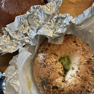 Everything bagel with avocado and harf boiled egg Rock solid sandwich
