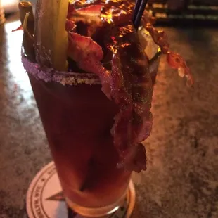 What a sexy bloody mary! Yes, that is bacon on top.