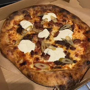 12 in sausage pizza-- good for 2 of us, with 2 pieces left