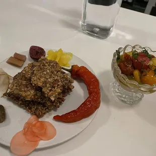 Seasonal assorted pickled things with vegan seeded nut crackers and smoked eggplant dip YUM
