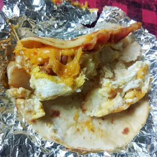 Potato,egg, bacon and cheese