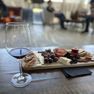 Charcuterie board and red wine tasting