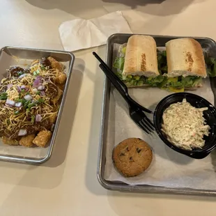 Chili tots and Italian sandwich meal