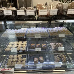 a display case of baked goods