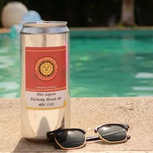 Blue Lagoon, blueberry blonde ale is available in 32oz Crowlers to-go or in the tasting room. Solorio Brewing Rancho Cucamonga