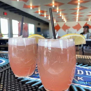 two glasses of pink lemonade