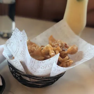 Free "fried cracklings" every table receives such and my Frozen Mint Julep