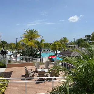 a view of the pool from the balcony