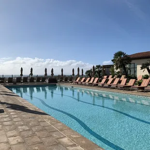 The restaurant is right by the pool