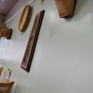 a wall with baskets on it