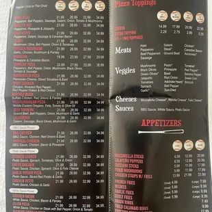 Combination, pizza and appetizers options