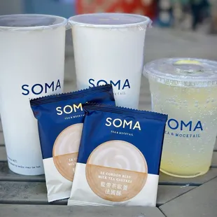 Triblend Signature Milk Tea, Mangofest with Basil Seeds, and Summer Mojito Mocktail with Milk Tea Cookies