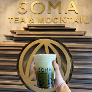Matcha milk tea with boba
