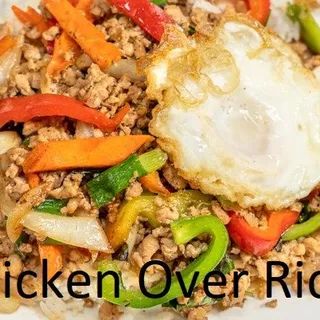 Chicken Over Rice With Fried Egg