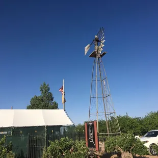 a windmill and a car