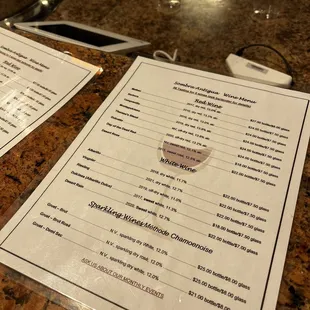 Wine Menu