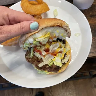 Added ketchup, but the inside of my lunch...super yummy and ONION RINGS